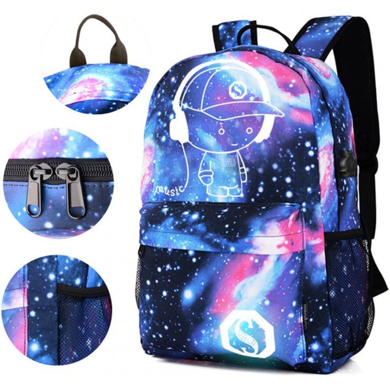 Glow In The Dark Backpack Starry Night School Bag With USB Charging Port Laptop Bag Handbag For Boys Girls 【USB】Starry Sky Blue