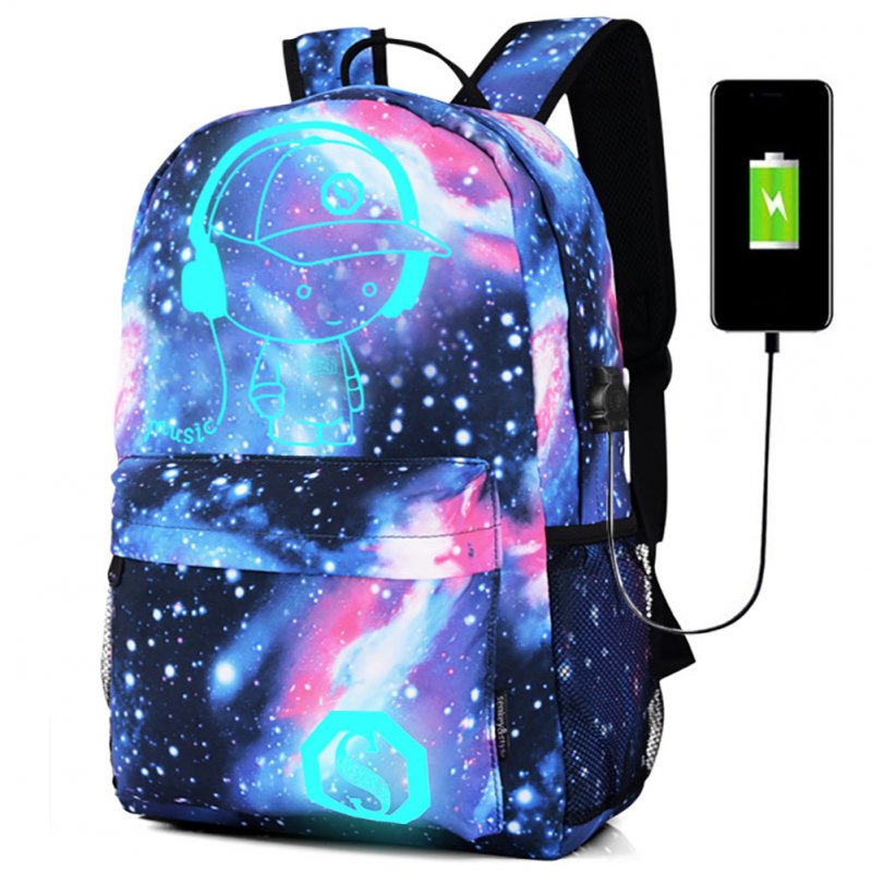 Glow In The Dark Backpack Starry Night School Bag With USB Charging Port Laptop Bag Handbag For Boys Girls 【USB】Starry Sky Blue