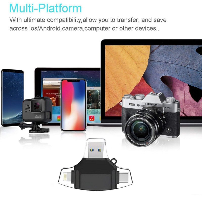 4-in-1 Card Reader for+Micro USB+USB3.0+Type-C Interface for iPhone iPad Android Mac Smartphones 