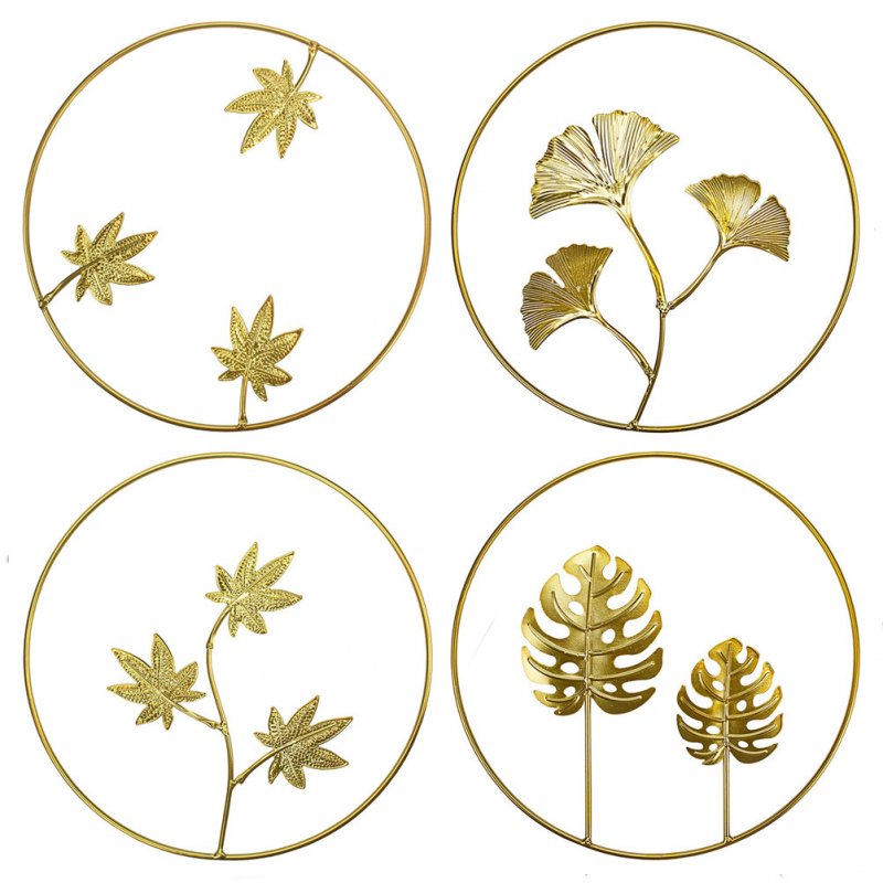 Gold Metal Ginkgo Leaf Shape Wall Decor Round Wall Ornaments for Bedroom Hanging Parts Hotel Wall Decoration 