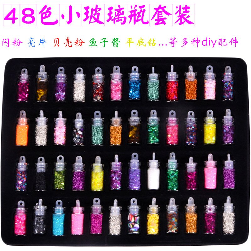 48 Bottles DIY 3D Crystal Nail Art Powder Sequins Glitter Manicure Tips Set Beauty Random Style