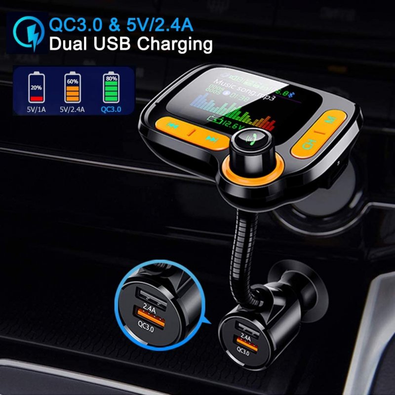 FM Transmitter Car Wireless Adapter Qc3.0 Charger Bluetooth 5.0 