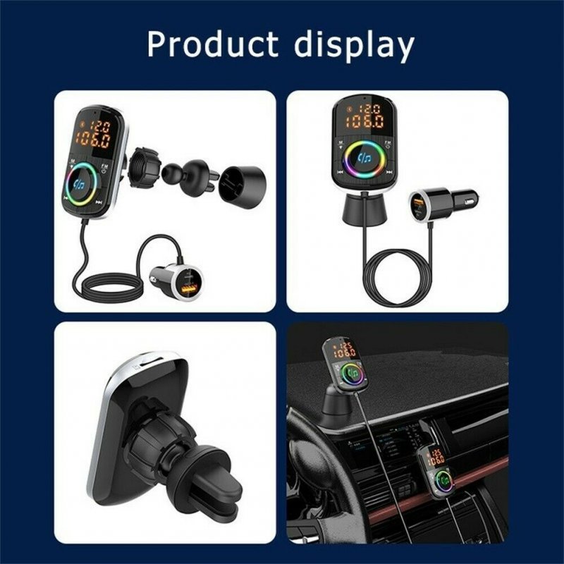 Car FM Transmitter Kit Dual Display Pd3.0/qc3.0 Fast Charger Bluetooth 5.0 