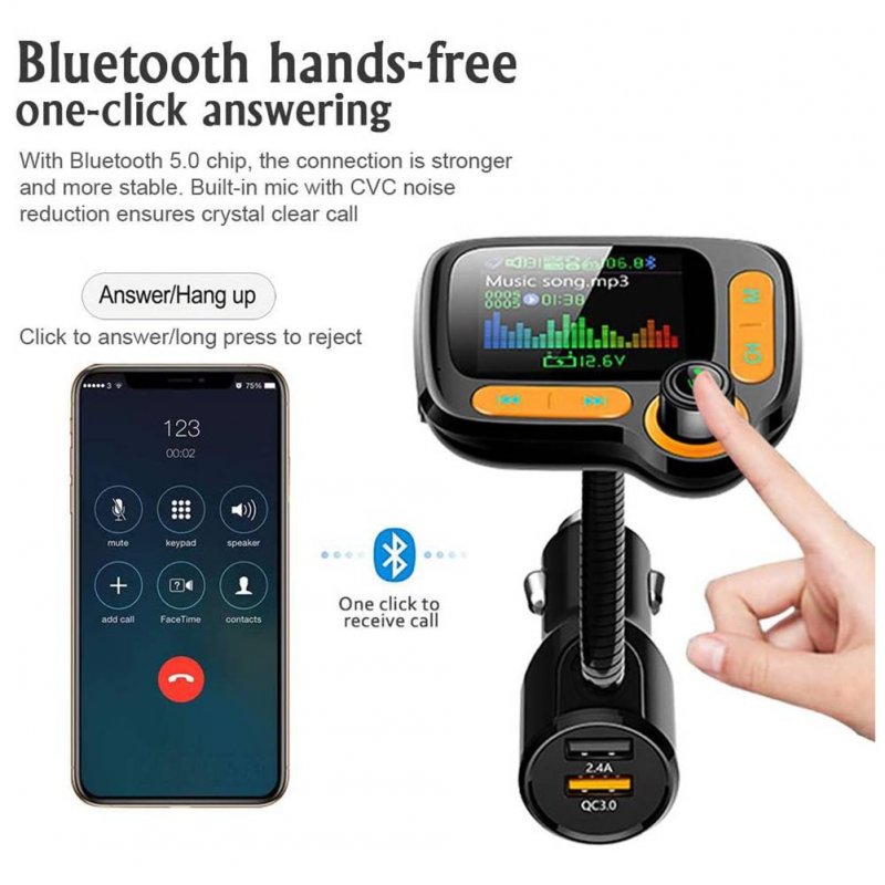 FM Transmitter Car Wireless Adapter Qc3.0 Charger Bluetooth 5.0 