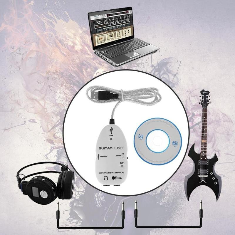 Guitar to USB Sound Player Sound Card Effector Interface Link Audio Cable Music Recording Adapter 