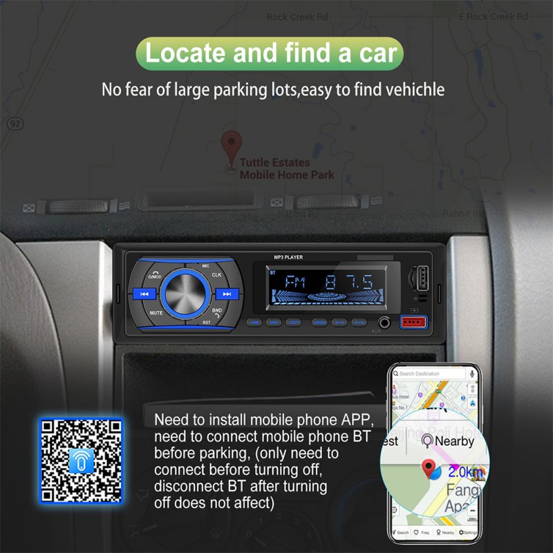 Car Mp3 Player Bluetooth Location Finder U Disk Power Amplifier Radio with Remote Control 
