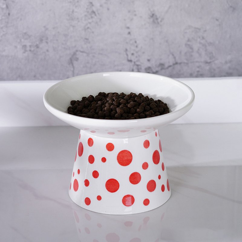 Pet Feeding Bowls With Polka Dots Pattern Neck Protection Anti Vomiting Stress Free Ceramic Bowl Food Dispenser 