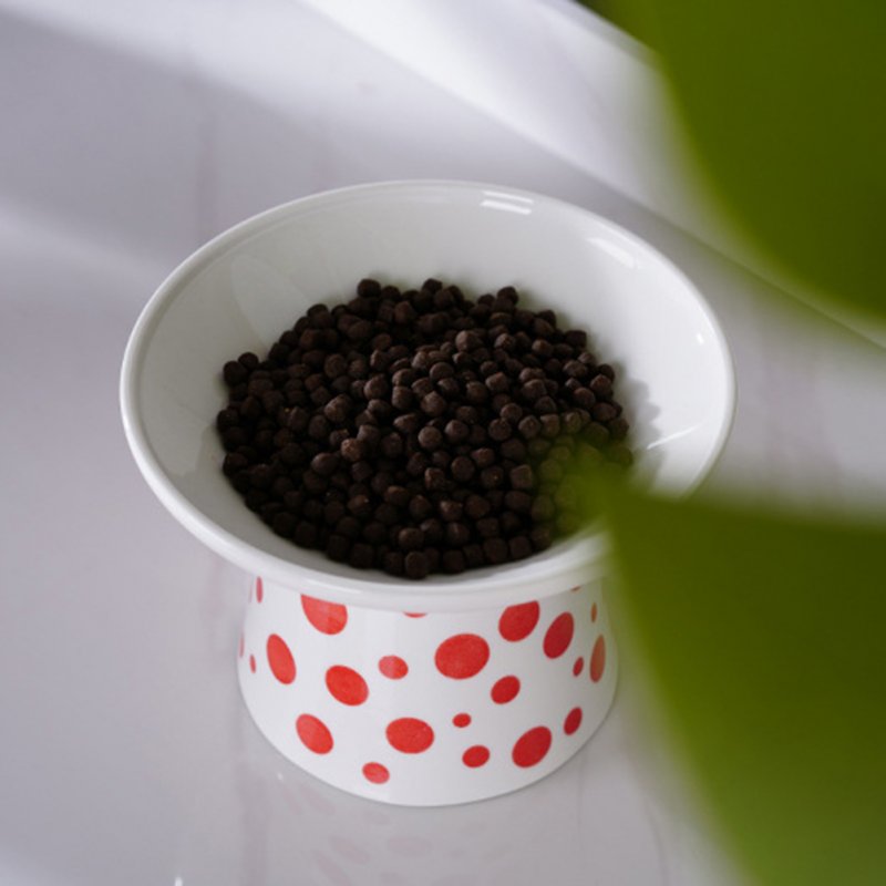 Pet Feeding Bowls With Polka Dots Pattern Neck Protection Anti Vomiting Stress Free Ceramic Bowl Food Dispenser 
