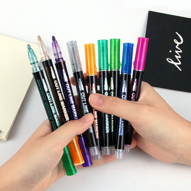 Double Line Metallic Markers 12color/24 Color Outline Marker Pens For Writing Drawing Gift Cards Greeting Cards 