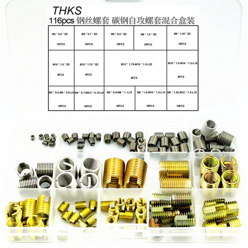 116pcs Wire Inserter Thread Repair Kit M3-m12 Self-tapping Threaded Wire Repair Tool Kit with Storage Box