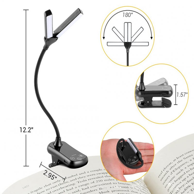 14LEDs Led Clip On Book Light Adjustable 3 Color Temperatures 8 Brightness USB Rechargeable Desk Lamp Perfect For Book Lovers 