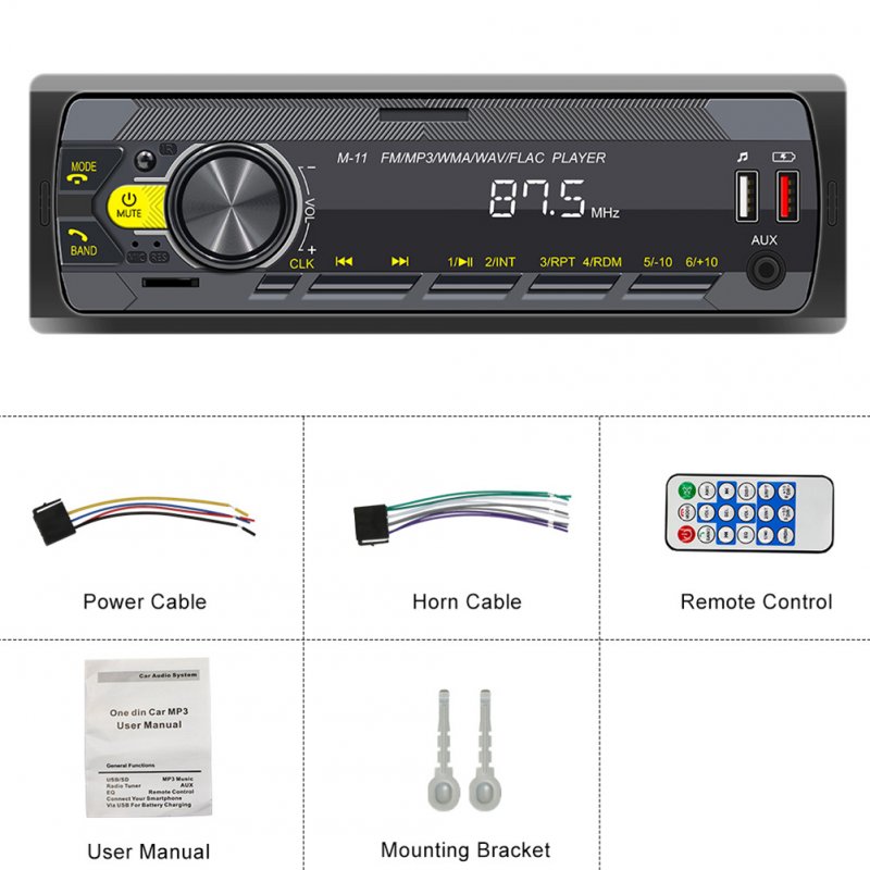 1 Din Car Radio Stereo Bluetooth Receiver Fast Charging Jack Colorful Buttons Mp3 Multimedia Player 