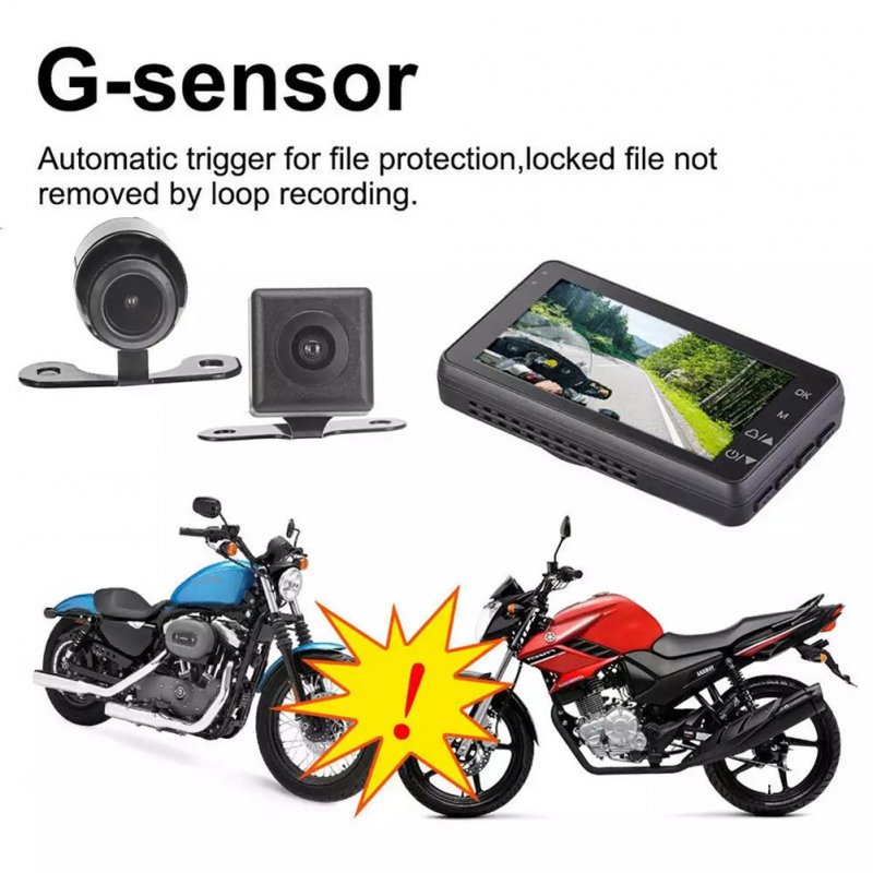 MT80 Motorcycle Dash Cam Front Rear Camera Dual Video G-Sensor Loop Recording Motorbike Driving Recorder 