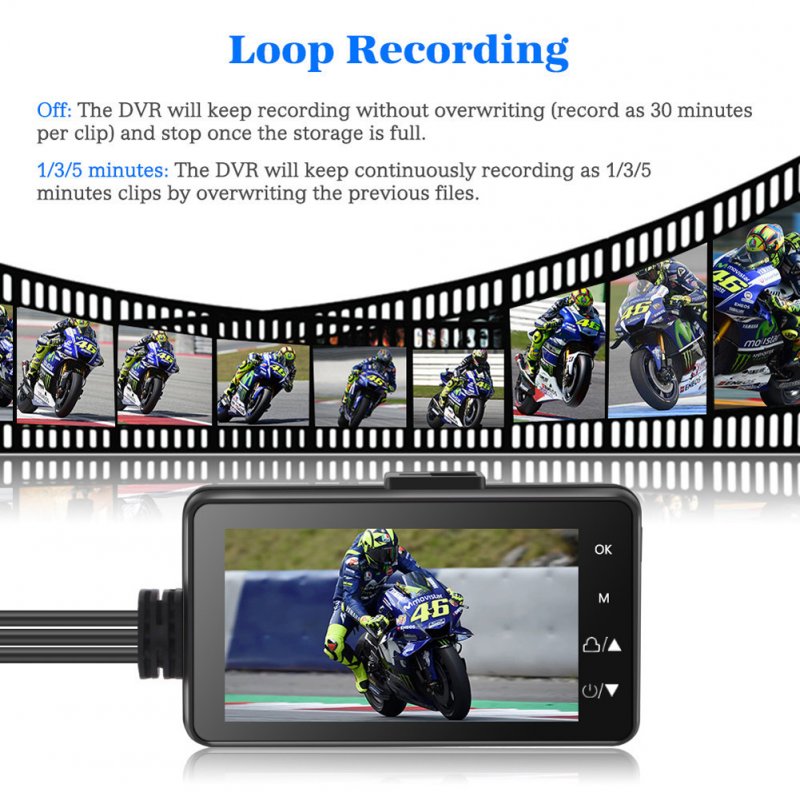 MT80 Motorcycle Dash Cam Front Rear Camera Dual Video G-Sensor Loop Recording Motorbike Driving Recorder 
