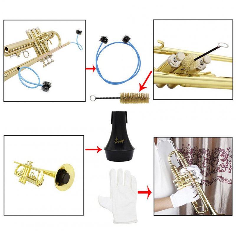 Trumpet Maintenance Kit Trumpet Stand Valve Brush Snake Brush Trumpet Mute 1 Pair Gloves Musical Instrument Cleaning Care Tools 
