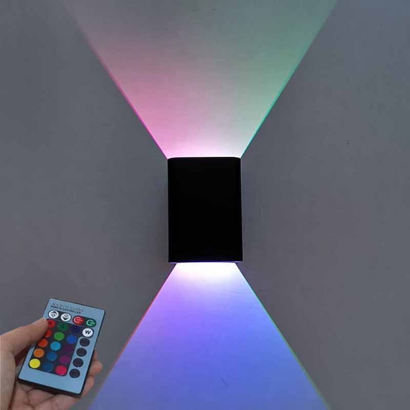 Square Led Wall Lights with RC Aisle Corridor Dimmable Multicolor Up Down Lamp with Infrared Remote Control RGB Black