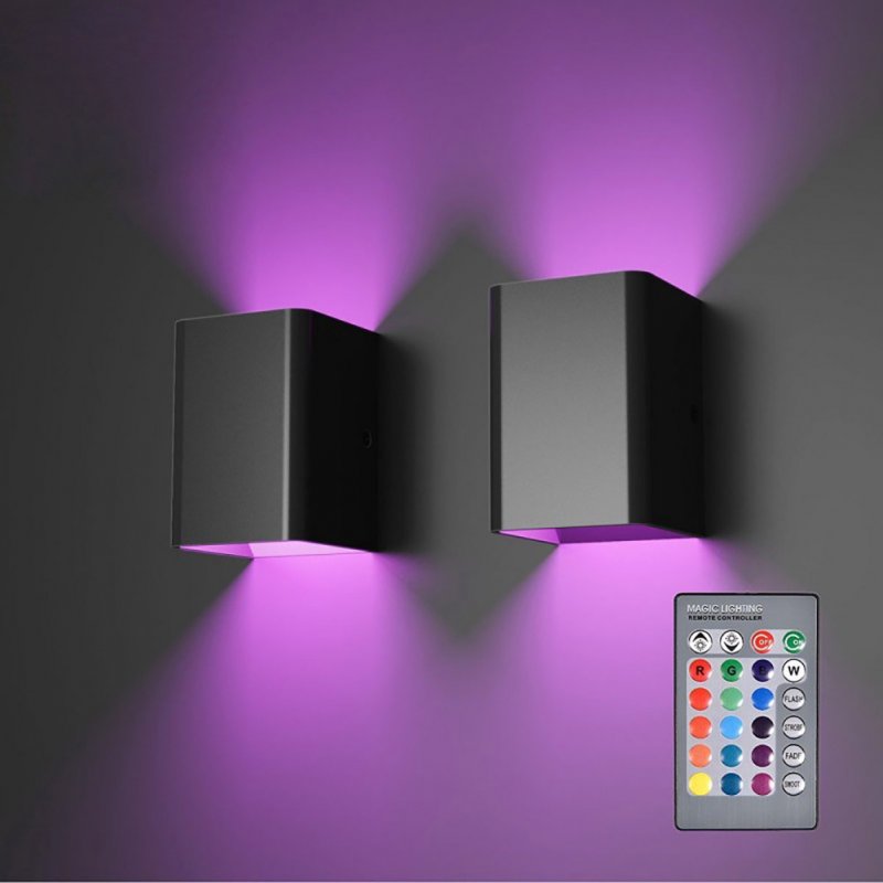 Square Led Wall Lights with RC Aisle Corridor Dimmable Multicolor Up Down Lamp with Infrared Remote Control RGB Black
