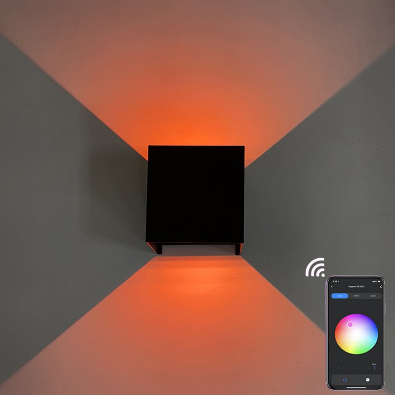 Outdoor Up Down Led Wall Lamp Intelligent App Control Colorful Dimming Waterproof Lights black shell 9W RGBW