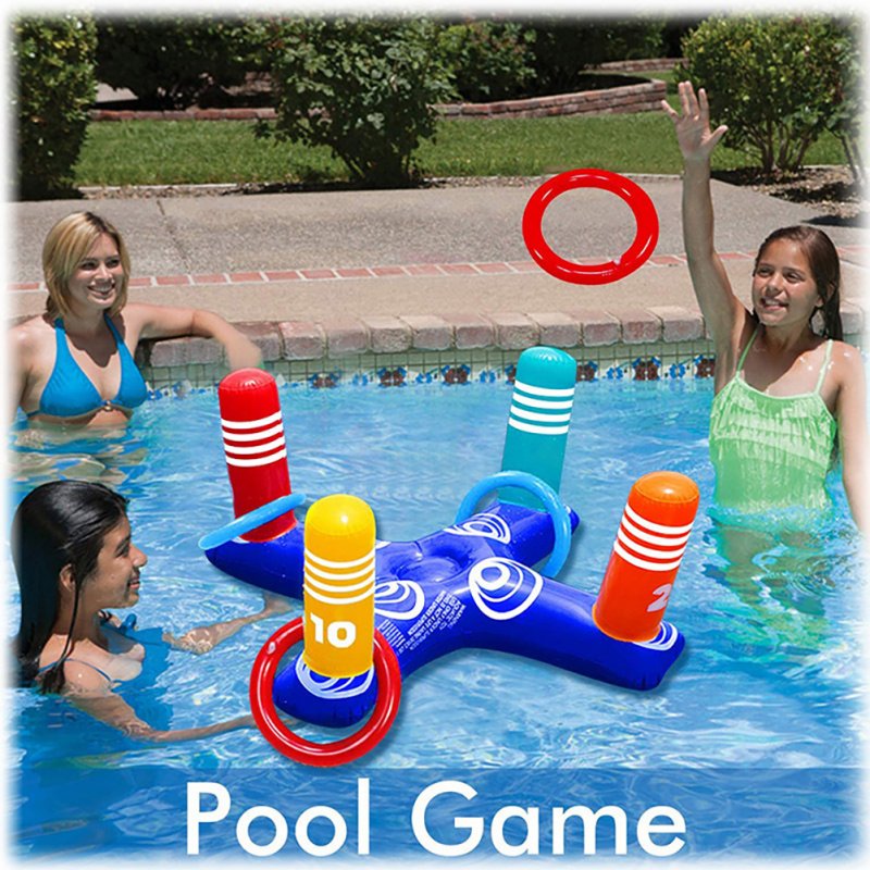 Inflatable Pool Ring Toss Games Kit with Rings Multiplayer Pool Throwing Game Beach Party Toys