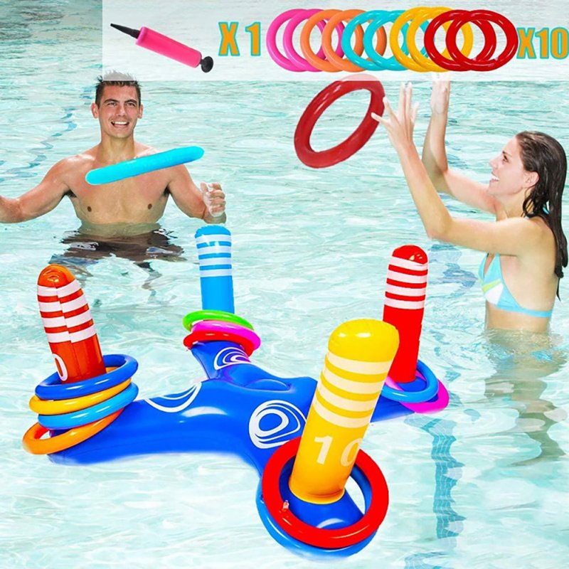 Inflatable Pool Ring Toss Games Kit with Rings Multiplayer Pool Throwing Game Beach Party Toys