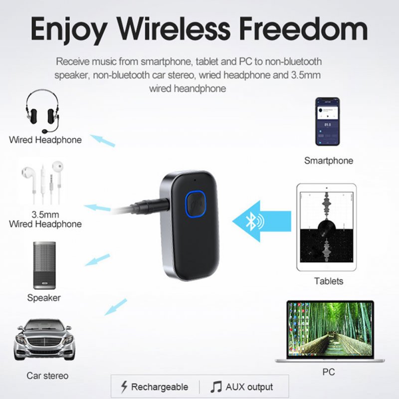 J22 Bluetooth-compatible Receiver With Mic 3.5mm Aux Wireless Audio Amplifier Adapter Car Handsfree Kit 