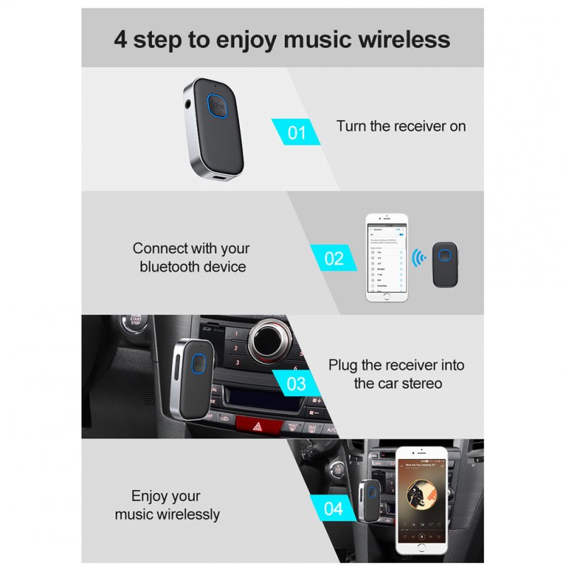 J22 Bluetooth-compatible Receiver With Mic 3.5mm Aux Wireless Audio Amplifier Adapter Car Handsfree Kit 