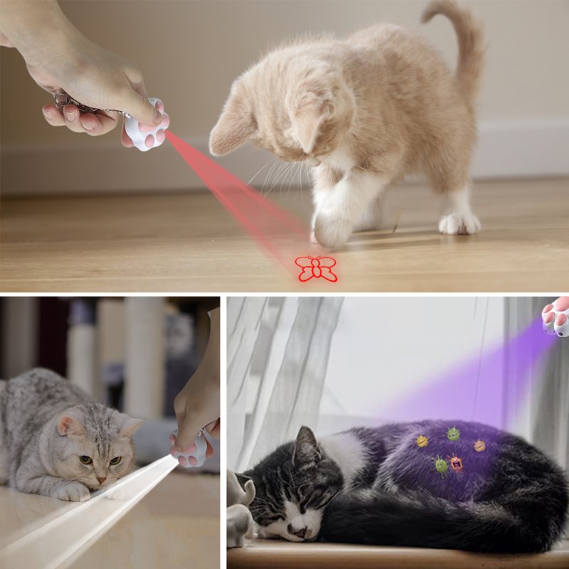 4-in-1 Pet Cats Infrared Teaser Toys Multifunctional Rechargeable Various Patterns Iq Training Toy pink on white background