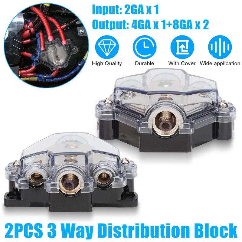 3 Way Power Distribution Block 2 Gauge in 4/8 Gauge out Car Audio Stereo Amp Distribution Connecting Block