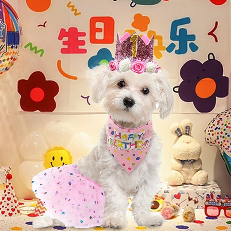 Dog Birthday 1st Party Supplies Scarf Tutu Skirt Crown Hat With 0-8 Numbers Pet Supplies For Puppy Birthday Outfit 