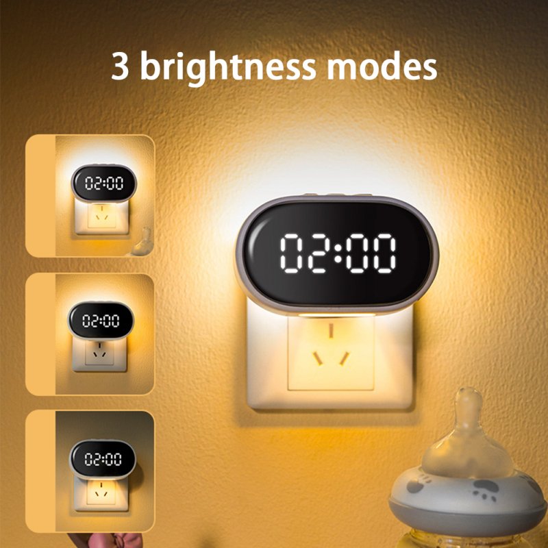 Led Clock Night Light with RC 3-level Timing Dimming App Control Bedside Lamp Yellow light