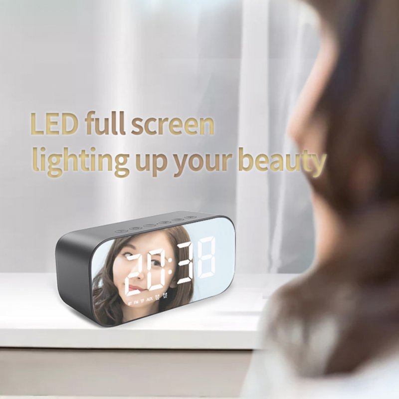 Bluetooth Speaker Alarm Clock Mirror Display Multi-functional Audio With Dual Alarm Mode 3-level Brightness 