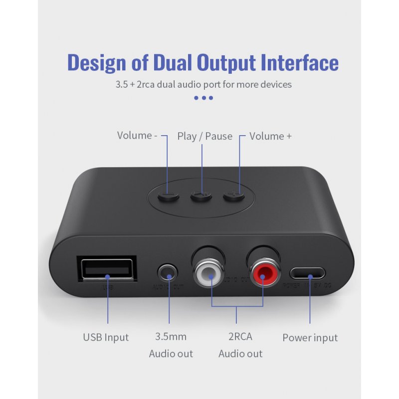 Usb 5.0 Bluetooth-compatible  Adapter Car Music Receiver 3.5mm Audio Port + RCA Port 