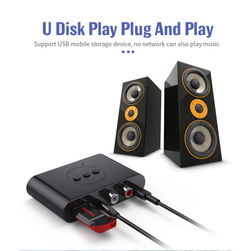 Usb 5.0 Bluetooth-compatible  Adapter Car Music Receiver 3.5mm Audio Port + RCA Port 