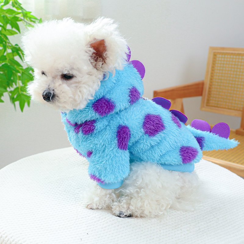 Dog Costume Cute Dinosaur Hoodie Jumpsuit Winter Warm Funny Cosplay Clothes For Small Dogs Cat Pet Supplies dinosaur L-about 5-6kg