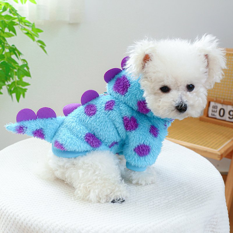 Dog Costume Cute Dinosaur Hoodie Jumpsuit Winter Warm Funny Cosplay Clothes For Small Dogs Cat Pet Supplies dinosaur L-about 5-6kg