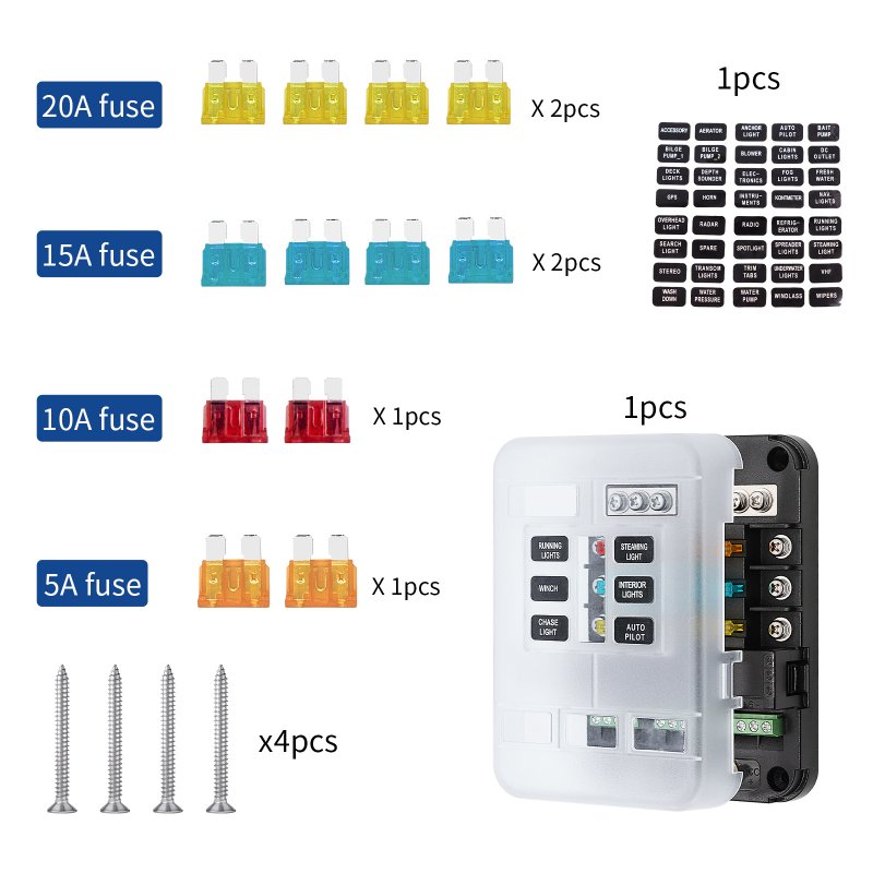 Rv Yacht Fuse Box with Led Indication Light 6-way Multiple Fuses Holder Acc Control for Car Marine Boat 