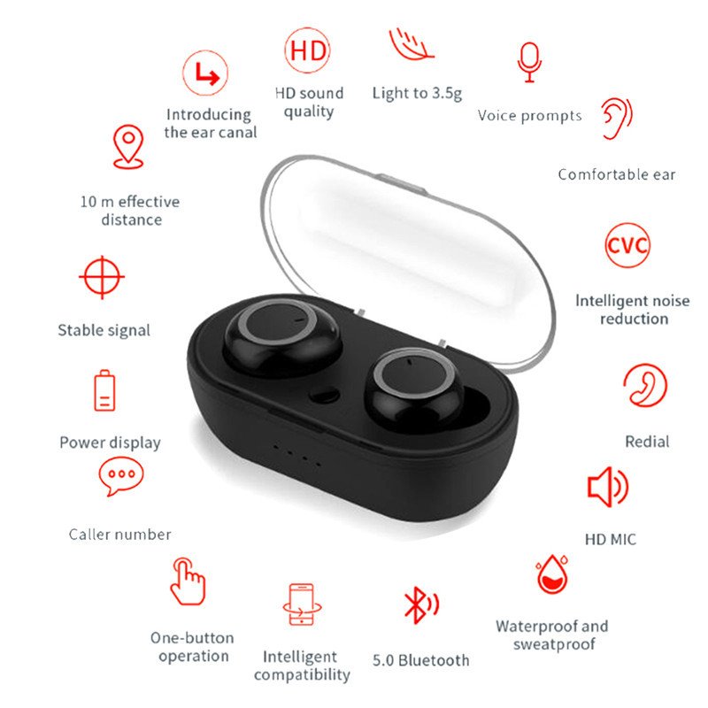 TWS Earphones Bluetooth5.0 Binaural Stereo In-ear Wireless Headset with Charging Bin Call Conversation Support Sports Headphones  