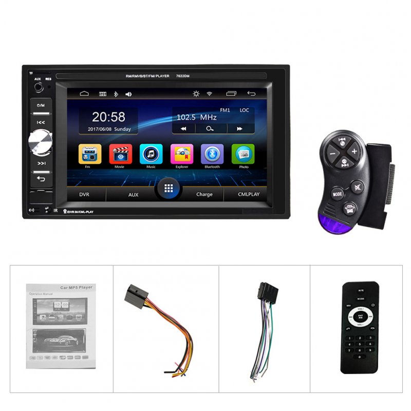 6.2-inch Dual Din Car Mp5 Player Hd Bluetooth Hands-free Call Music Playback Reversing Lcd Display 7622dm 