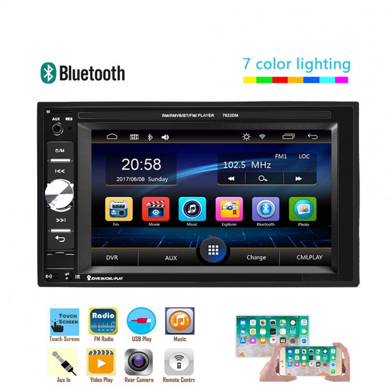 6.2-inch Dual Din Car Mp5 Player Hd Bluetooth Hands-free Call Music Playback Reversing Lcd Display 7622dm 