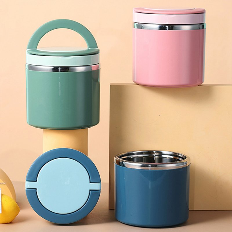 Portable Stainless Steel Breakfast  Cup Soup Bowl Thermal Storage Container Sealed Bento Box With Handle Green_630 ml