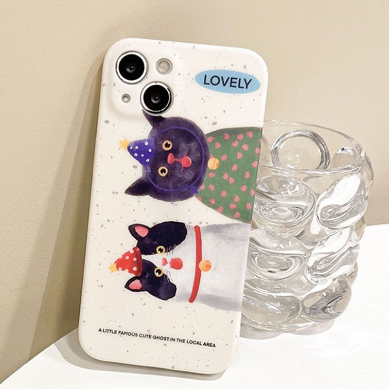 Phone Protection Case Cartoon Funny Cat Shockproof Cover Mobile Phone Protective Skin Precise Hole Position Compatible For IPhone 2 Cats in Christmas Hats 15promax