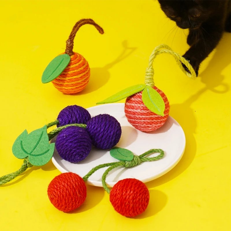 4.5cm Pet Cat Sisal Ball Simulation Fruit Shape Chew Toys Pet Supplies For Relieve Stress Anxiety Boredom 