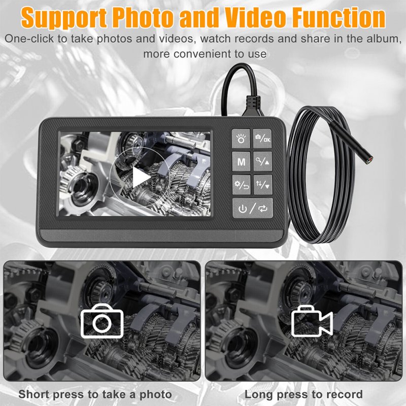 4.3 inch Lcd Screen Industrial Endoscope 8mm 1080p HD Borescope Inspection Camera with 8 LED Lights 