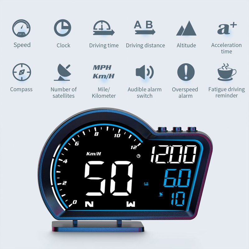 G16 Car Hud Head up Display Beidou + GPS Dual System Smart Gauge Display with Kmh Mph Overspeed Alarm Compass 