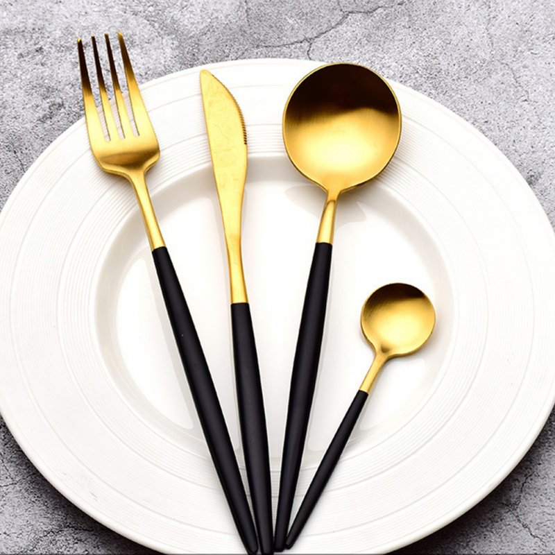 4pcs Cutlery Set Non-slip Smooth Edge Comfortable Grip 304 Stainless Steel Knife Fork Set Ideal For Home Restaurant [Blue+Gold]