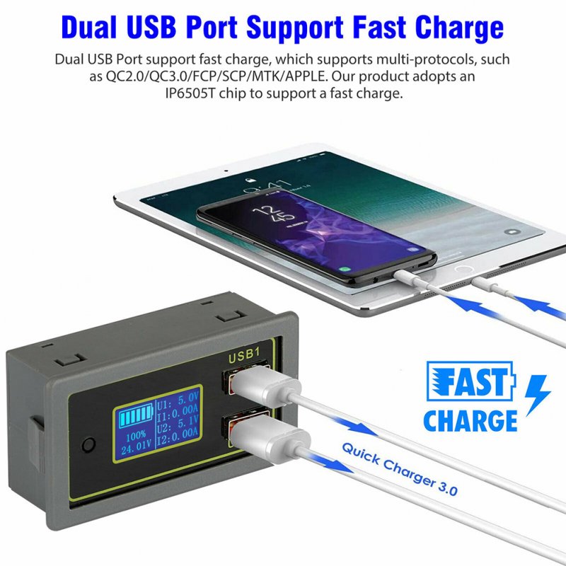 Car Automotive Voltmeter 12v 24v Dual Usb Led Digital Display Battery Monitor USB Fast Charging