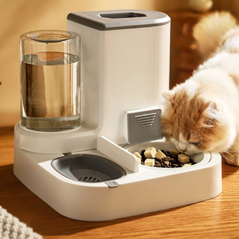 2-in-1 Pet Automatic Feeder Dog Cat Drinking Fountain Water Dispenser Food Bowl Pet Supplies Gray