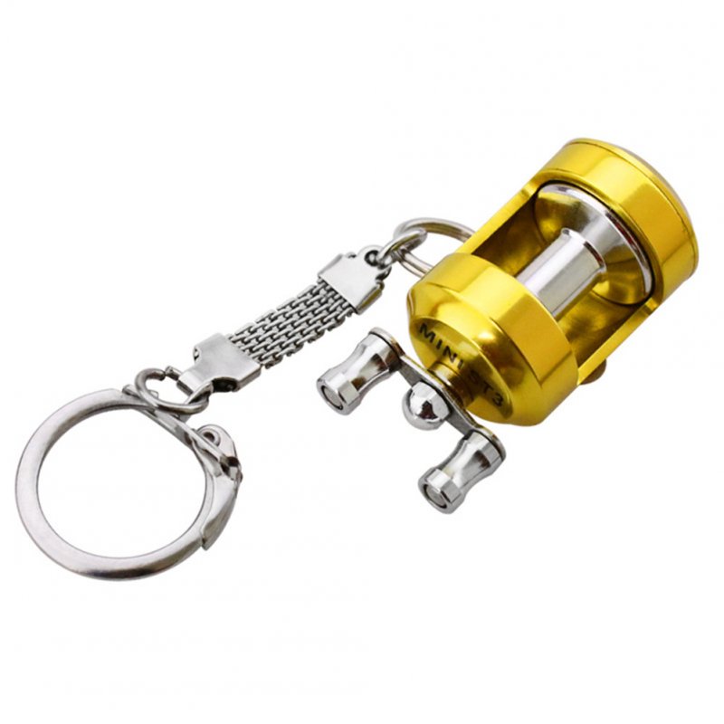 Fish  Reel   Keychain Golden Fisherman Spinning Fishing Reel Charactor Miniature 