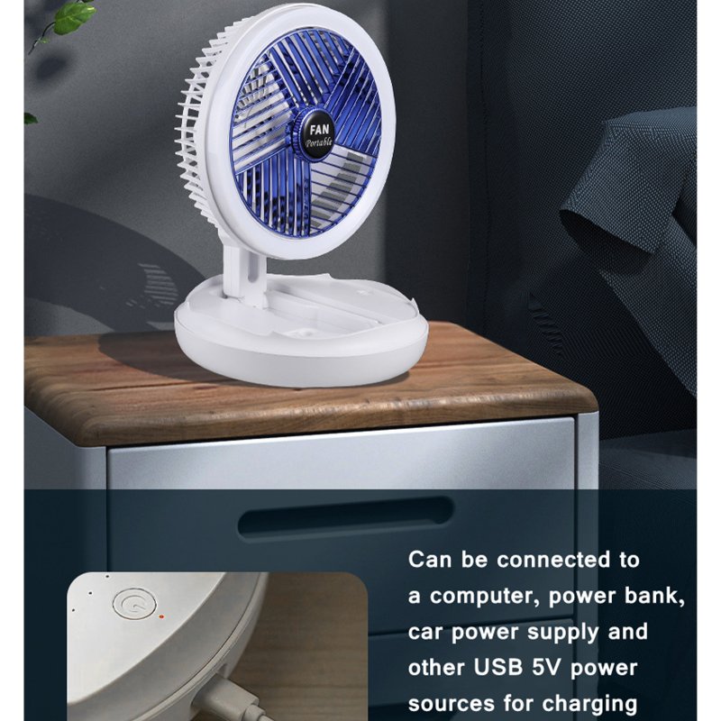 Foldable Mini Fan 4 Speed Adjustable Usb Rechargeable Wall Mounted Ceiling Fan With Led Light Air Cooler Fan 