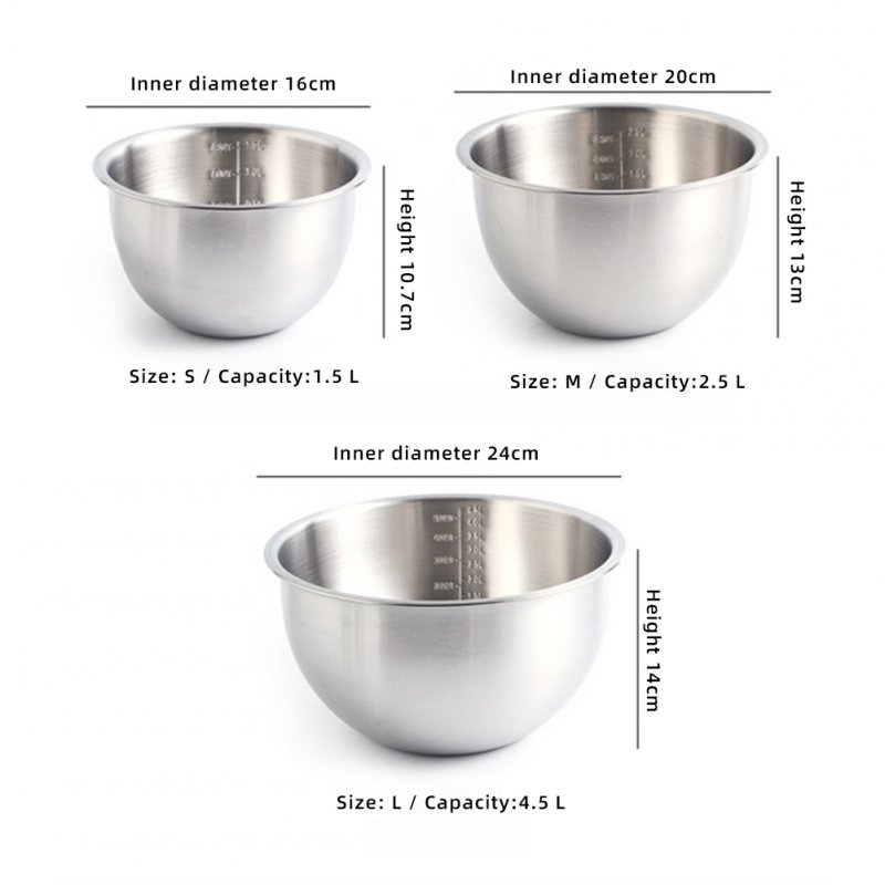 2.5l/4.5l Household Mixing Bowls 304 Stainless Steel Salad Bowl For Cooking Baking Prepping Food Storage 